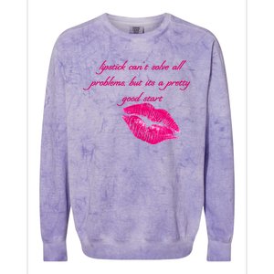 Lipstick Can't Solve All Pretty Problems But It's A Good Start Colorblast Crewneck Sweatshirt