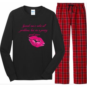 Lipstick Can't Solve All Pretty Problems But It's A Good Start Long Sleeve Pajama Set