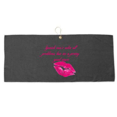Lipstick Can't Solve All Pretty Problems But It's A Good Start Large Microfiber Waffle Golf Towel