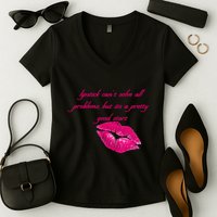 Lipstick Can't Solve All Pretty Problems But It's A Good Start Women's V-Neck T-Shirt