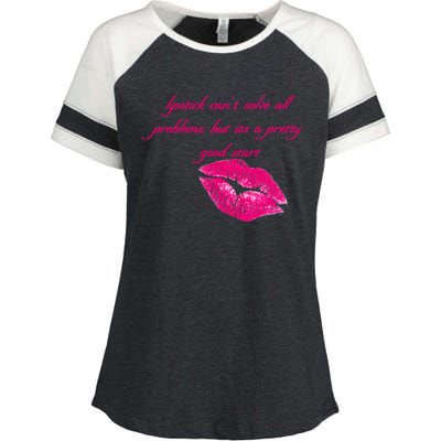 Lipstick Can't Solve All Pretty Problems But It's A Good Start Enza Ladies Jersey Colorblock Tee