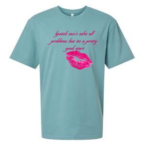 Lipstick Can't Solve All Pretty Problems But It's A Good Start Sueded Cloud Jersey T-Shirt