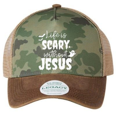 Life Is Scary Without Jesus Ghost Christian Halloween Legacy Tie Dye Trucker Hat