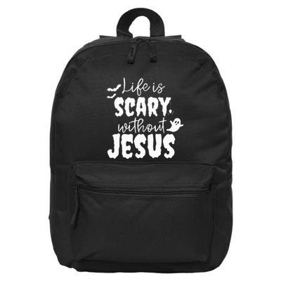 Life Is Scary Without Jesus Ghost Christian Halloween 16 in Basic Backpack