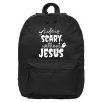 Life Is Scary Without Jesus Ghost Christian Halloween 16 in Basic Backpack