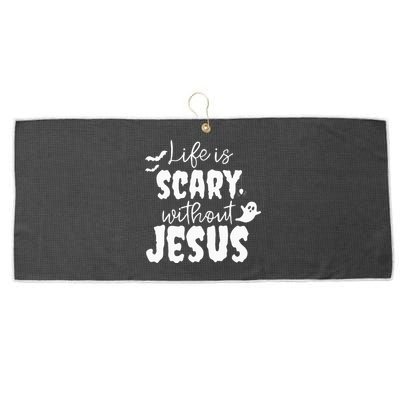 Life Is Scary Without Jesus Ghost Christian Halloween Large Microfiber Waffle Golf Towel