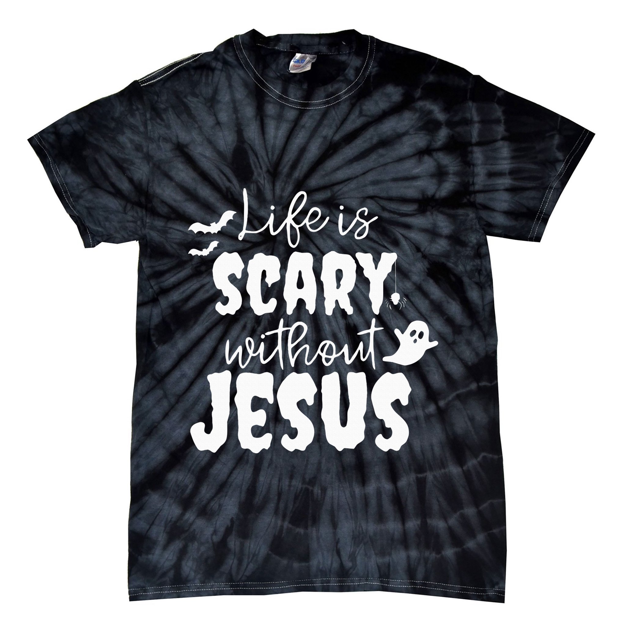 Life Is Scary Without Jesus Ghost Christian Halloween Tie-Dye T-Shirt