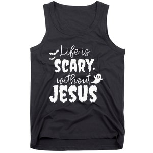 Life Is Scary Without Jesus Ghost Christian Halloween Tank Top