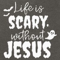 Life Is Scary Without Jesus Ghost Christian Halloween Cotton Canvas Backpack