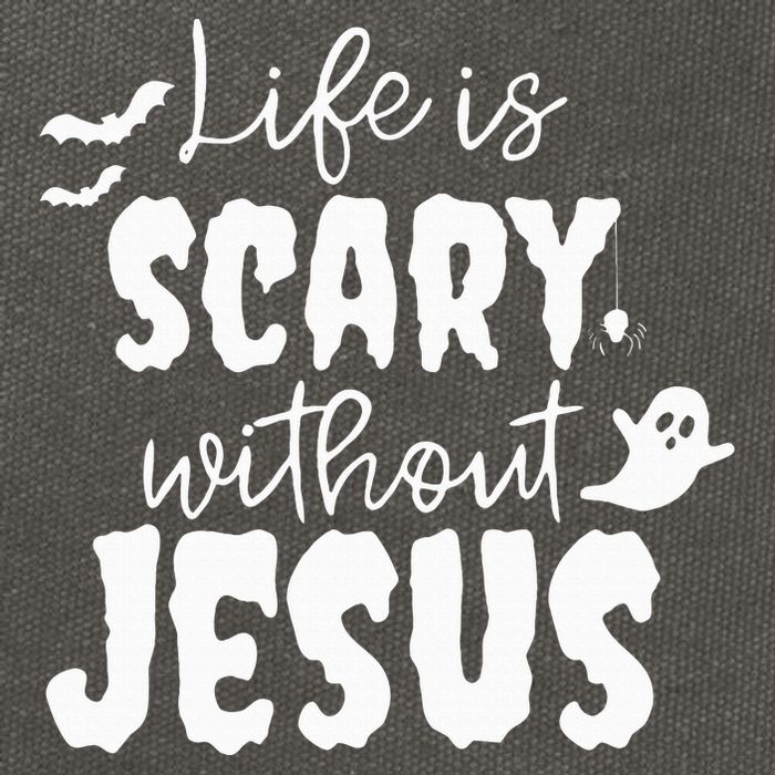 Life Is Scary Without Jesus Ghost Christian Halloween Cotton Canvas Backpack
