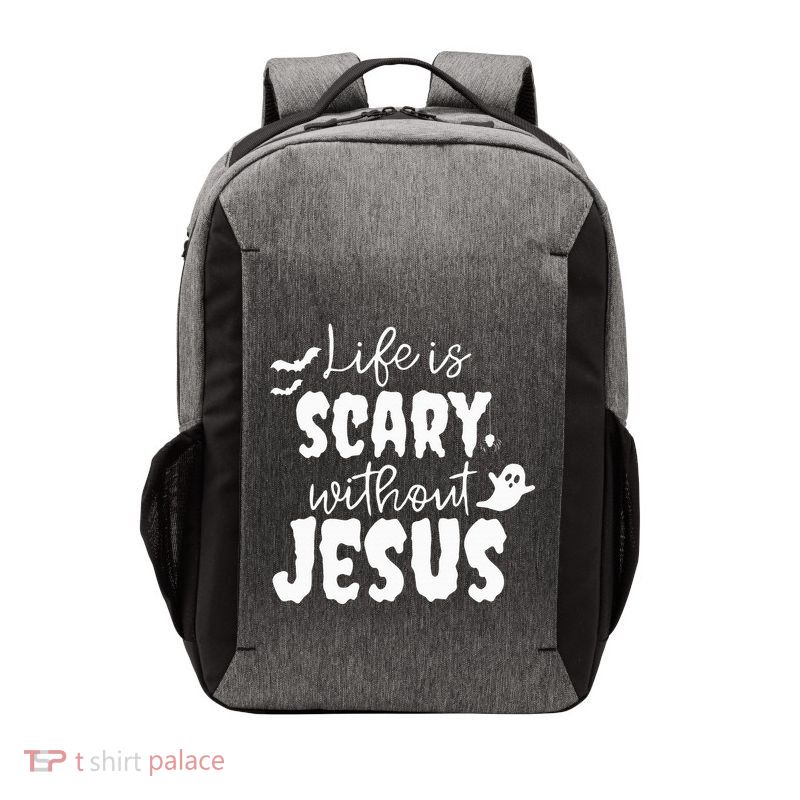 Life Is Scary Without Jesus Ghost Christian Halloween Vector Backpack