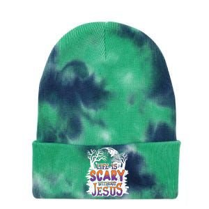 Life Is Scary Without Jesus Christian Halloween Funny Tie Dye 12in Knit Beanie