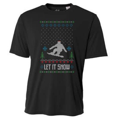 Let It Snow Funny Ugly Christmas Apparel  Snowboard Cooling Performance Crew T-Shirt