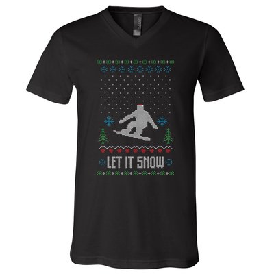 Let It Snow Funny Ugly Christmas Apparel  Snowboard V-Neck T-Shirt