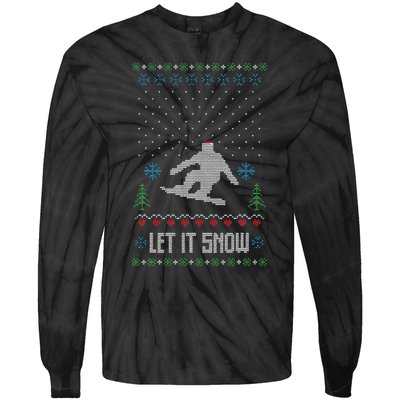 Let It Snow Funny Ugly Christmas Apparel  Snowboard Tie-Dye Long Sleeve Shirt