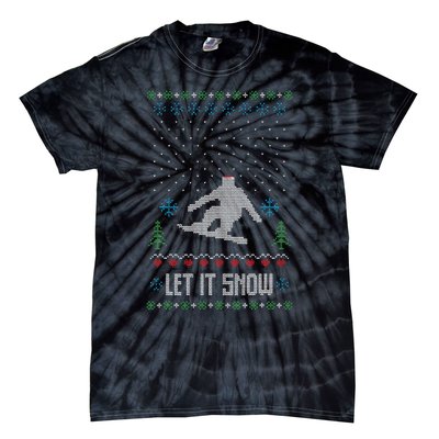 Let It Snow Funny Ugly Christmas Apparel  Snowboard Tie-Dye T-Shirt