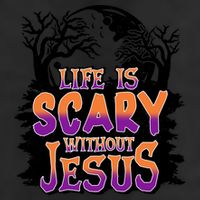 Life Is Scary Without Jesus Christian Halloween Tree Bible 7 Panel Mesh Trucker Snapback Hat