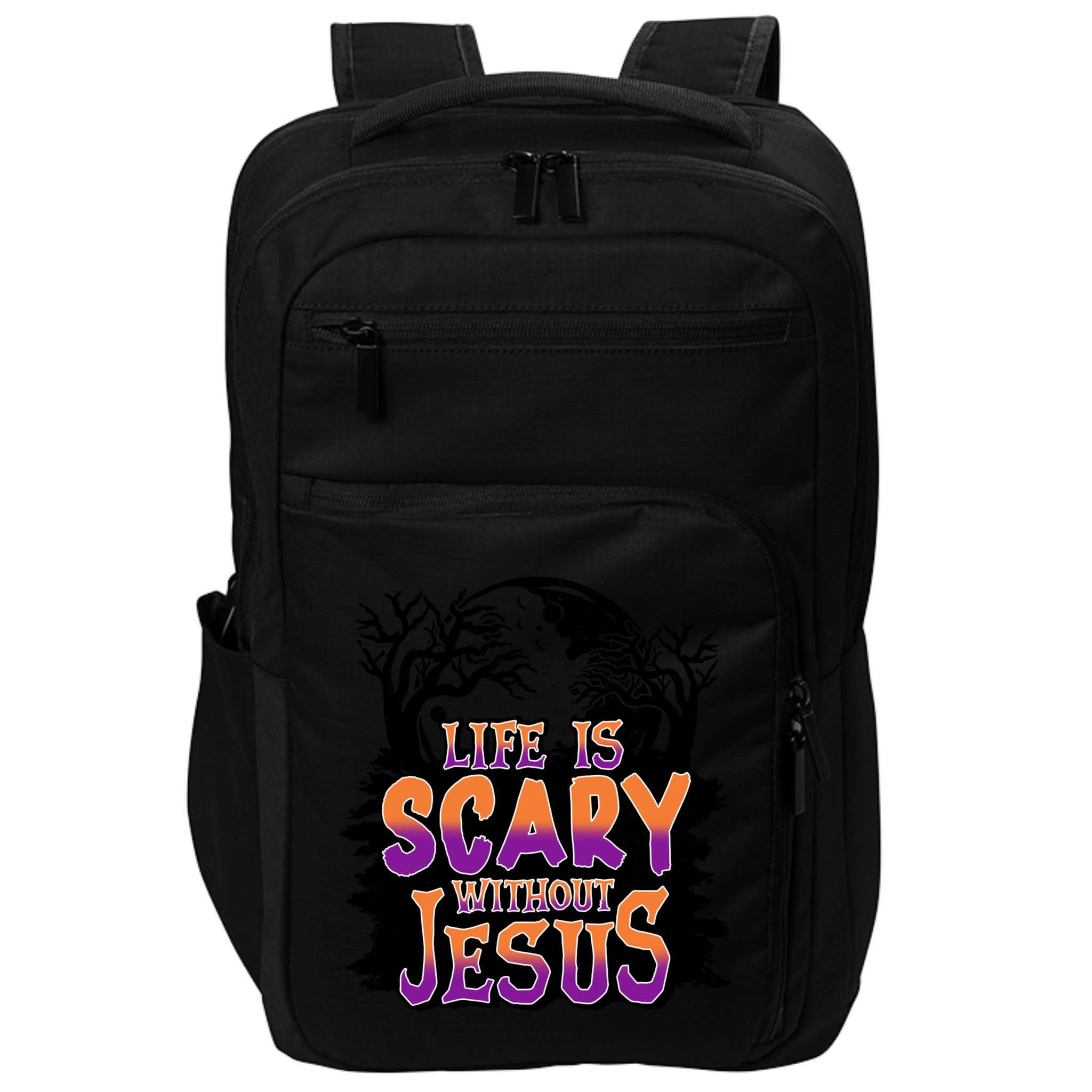 Life Is Scary Without Jesus Christian Halloween Tree Bible Impact Tech Backpack