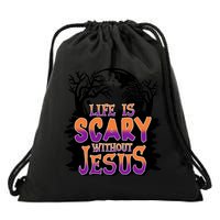 Life Is Scary Without Jesus Christian Halloween Tree Bible Drawstring Bag