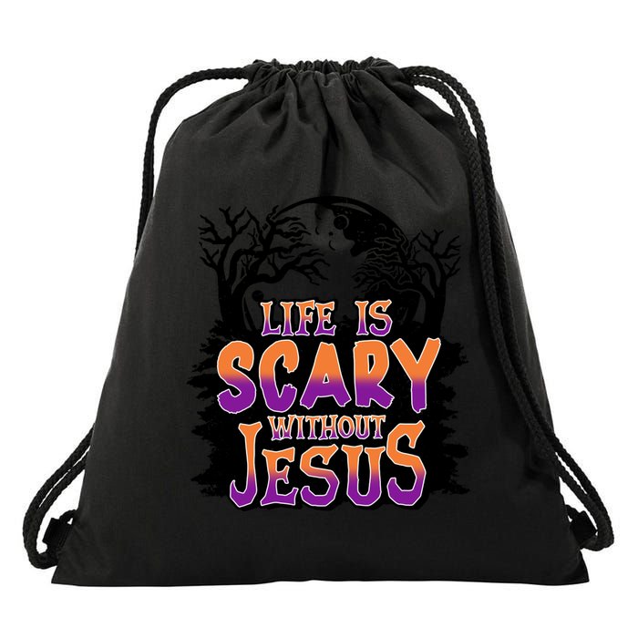 Life Is Scary Without Jesus Christian Halloween Tree Bible Drawstring Bag