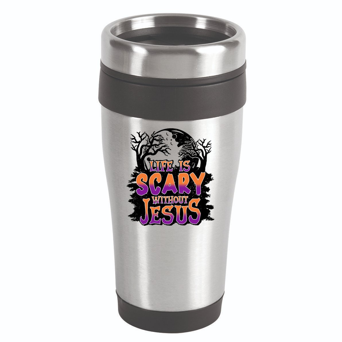 Life Is Scary Without Jesus Christian Halloween Tree Bible 16oz Travel Tumbler