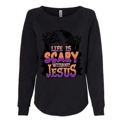 Life Is Scary Without Jesus Christian Halloween Tree Bible Womens California Wash Sweatshirt