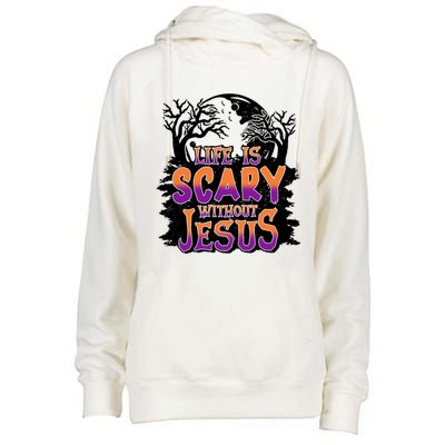 Life Is Scary Without Jesus Christian Halloween Tree Bible Womens Funnel Neck Pullover Hood