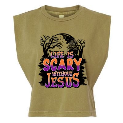 Life Is Scary Without Jesus Christian Halloween Tree Bible Garment-Dyed Women's Muscle Tee