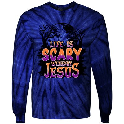 Life Is Scary Without Jesus Christian Halloween Tree Bible Tie-Dye Long Sleeve Shirt