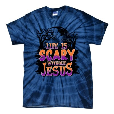 Life Is Scary Without Jesus Christian Halloween Tree Bible Tie-Dye T-Shirt