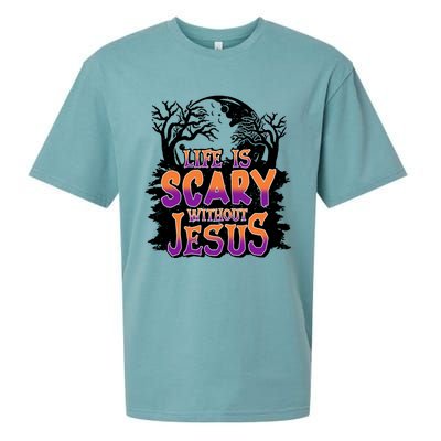 Life Is Scary Without Jesus Christian Halloween Tree Bible Sueded Cloud Jersey T-Shirt