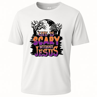 Life Is Scary Without Jesus Christian Halloween Tree Bible Cooling Performance Crew T-Shirt