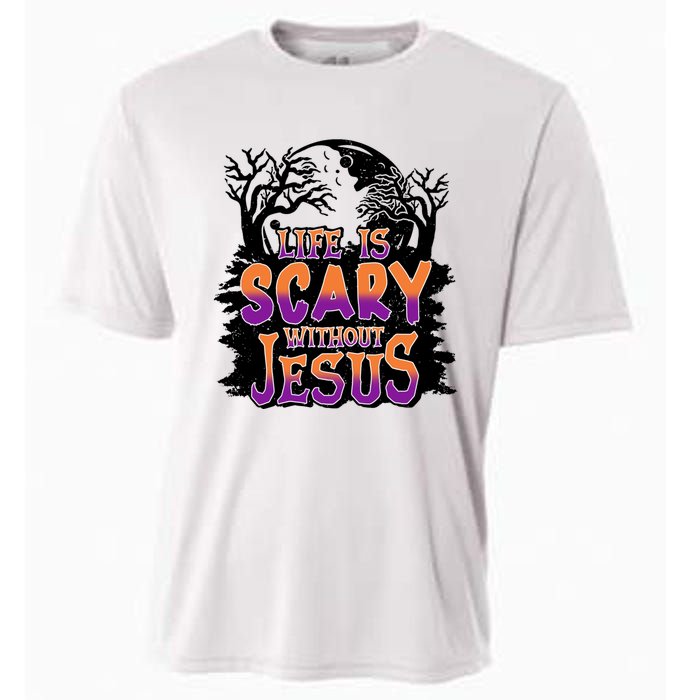 Life Is Scary Without Jesus Christian Halloween Tree Bible Cooling Performance Crew T-Shirt