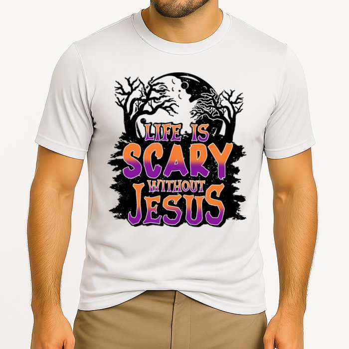 Life Is Scary Without Jesus Christian Halloween Tree Bible Cooling Performance Crew T-Shirt