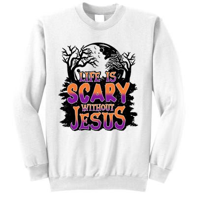 Life Is Scary Without Jesus Christian Halloween Tree Bible Sweatshirt