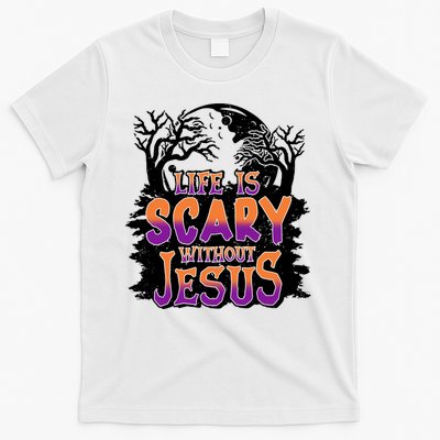 Life Is Scary Without Jesus Christian Halloween Tree Bible T-Shirt