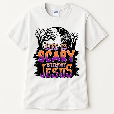Life Is Scary Without Jesus Christian Halloween Tree Bible Tall T-Shirt