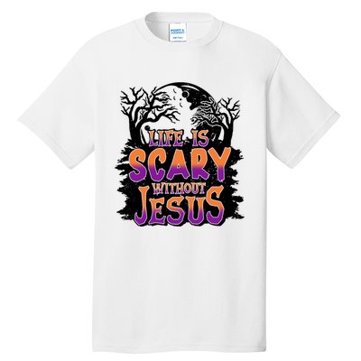 Life Is Scary Without Jesus Christian Halloween Tree Bible Tall T-Shirt