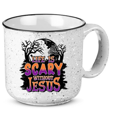 Life Is Scary Without Jesus Christian Halloween Tree Bible 15oz Campfire Ceramic Mug