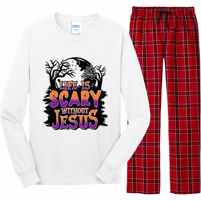 Life Is Scary Without Jesus Christian Halloween Tree Bible Long Sleeve Pajama Set