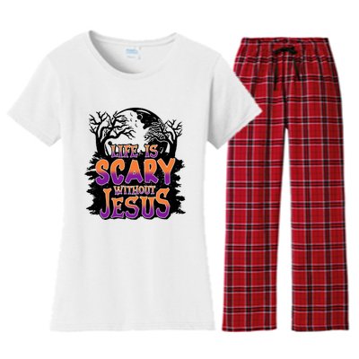 Life Is Scary Without Jesus Christian Halloween Tree Bible Women's Flannel Pajama Set