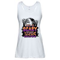 Life Is Scary Without Jesus Christian Halloween Tree Bible Ladies Essential Flowy Tank