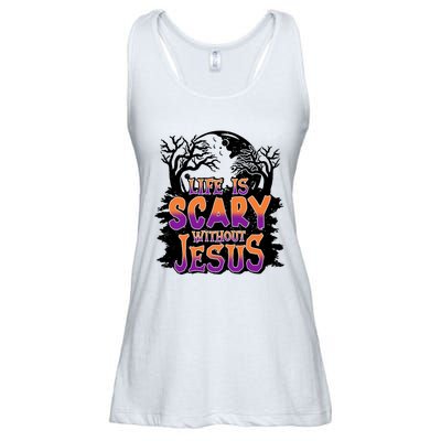 Life Is Scary Without Jesus Christian Halloween Tree Bible Ladies Essential Flowy Tank