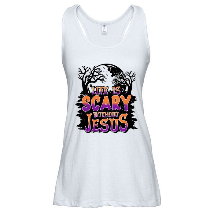 Life Is Scary Without Jesus Christian Halloween Tree Bible Ladies Essential Flowy Tank