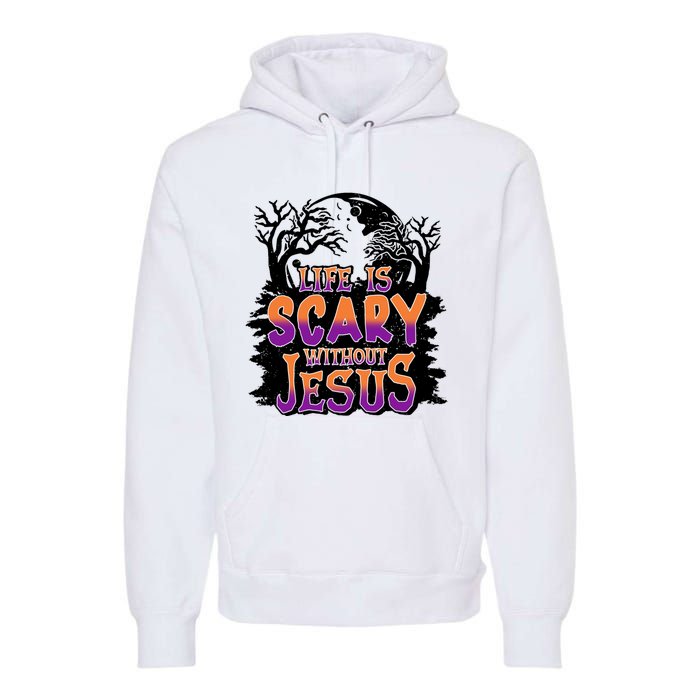 Life Is Scary Without Jesus Christian Halloween Tree Bible Premium Hoodie