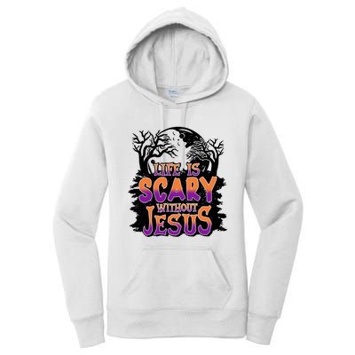 Life Is Scary Without Jesus Christian Halloween Tree Bible Women's Pullover Hoodie