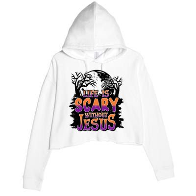 Life Is Scary Without Jesus Christian Halloween Tree Bible Crop Fleece Hoodie