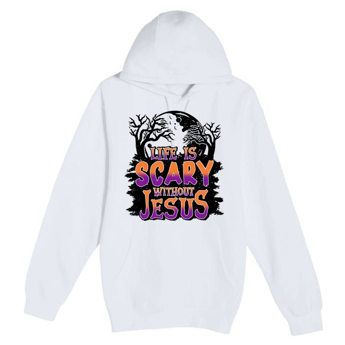 Life Is Scary Without Jesus Christian Halloween Tree Bible Premium Pullover Hoodie