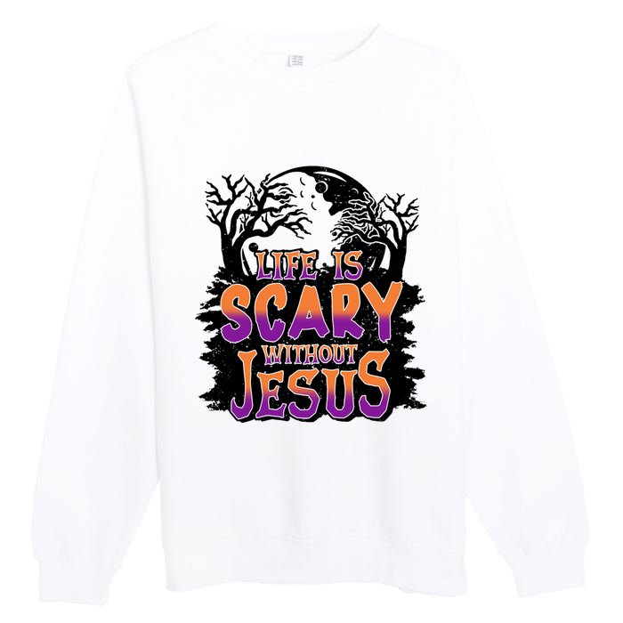 Life Is Scary Without Jesus Christian Halloween Tree Bible Premium Crewneck Sweatshirt