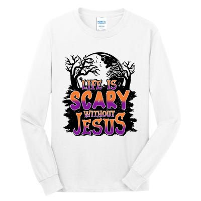 Life Is Scary Without Jesus Christian Halloween Tree Bible Tall Long Sleeve T-Shirt